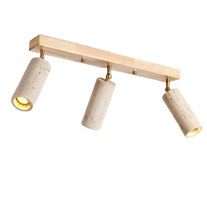 Triple-Head Adjustable Spotlight Bar Stone-Effect Wood Finish 24 Inches for Living Room Bedroom Track Accent Lighting Modern Low-Profile Fix