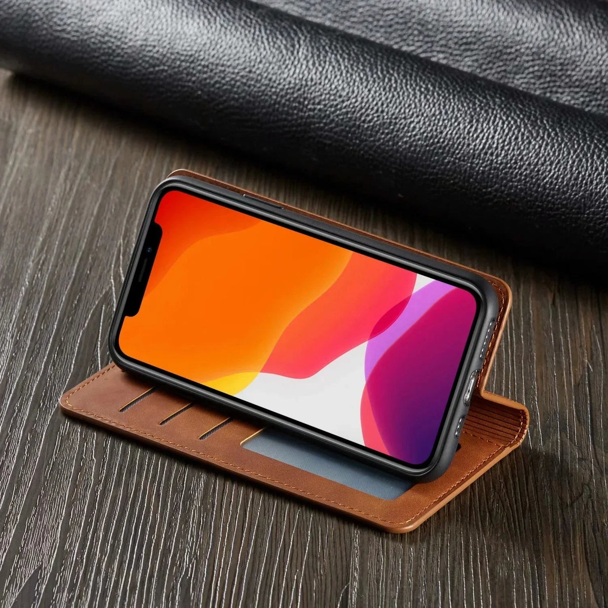 Magnetic Leather Flip Case for iPhone with Snap Closure and Full Body Protection for Daily Use