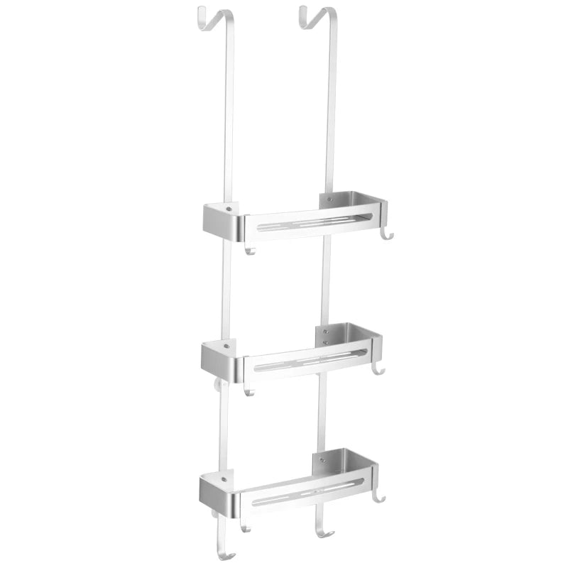 Over-Door Shower Caddy Aluminum 38 in Tall No-Drill Bathroom Organizer for Shampoo Toiletries Glass Door Mount 2-3 Tier Storage Rack
