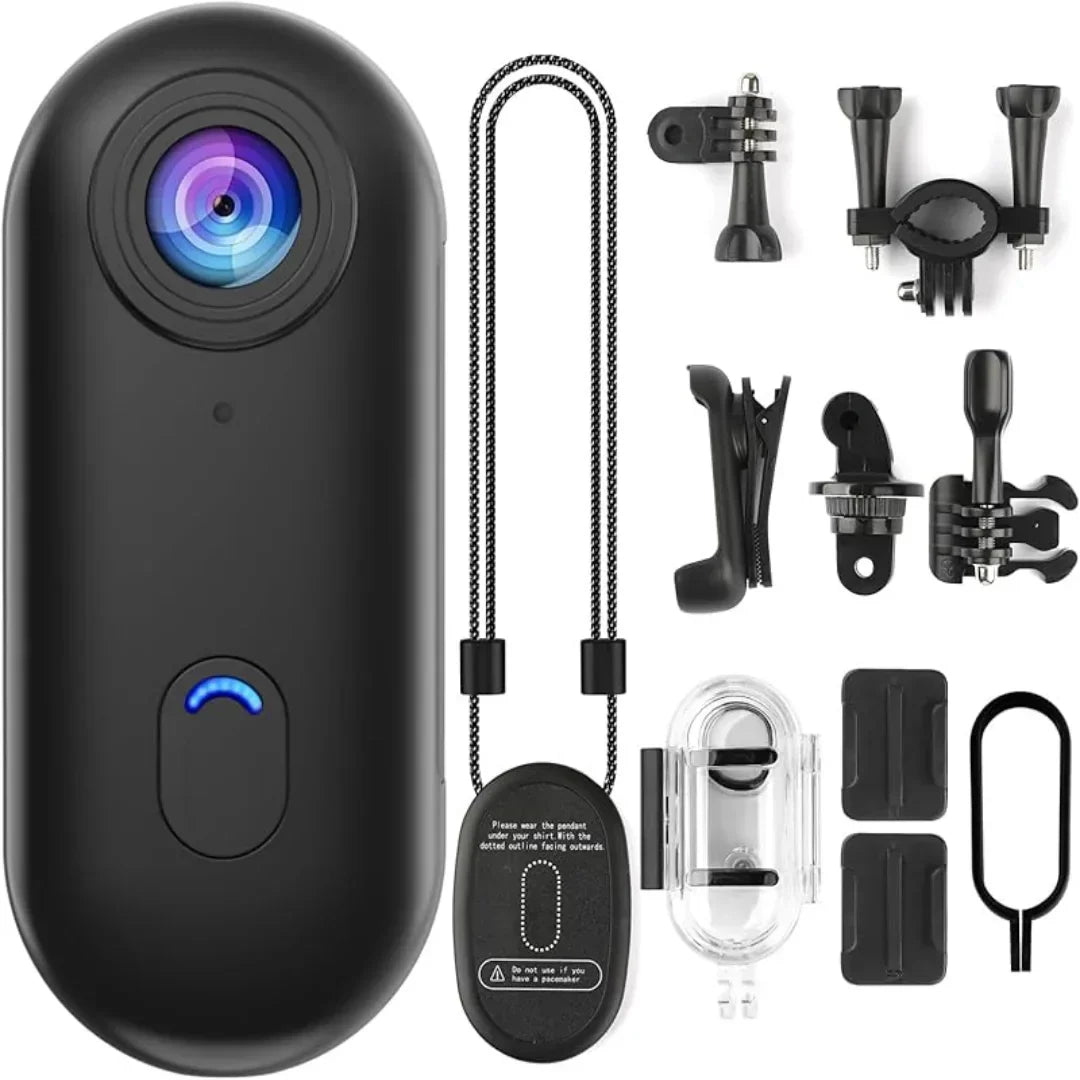 Compact 4K Action Camera with WiFi, Waterproof Housing, Magnetic Clip & 360° Rotating Mount for POV Recording