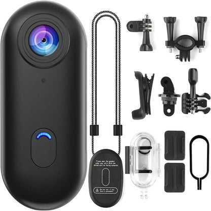Compact 4K Action Camera with WiFi, Waterproof Housing, Magnetic Clip & 360° Rotating Mount for POV Recording