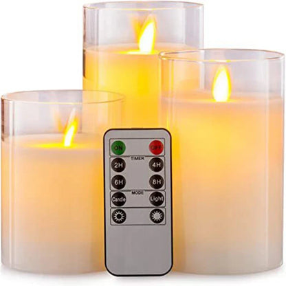 Battery-Operated LED Pillar Candles with Remote Timer Set of 3 Ivory Polypropylene 4-6 Inch Realistic Flicker Indoor Decor for Dining Room B