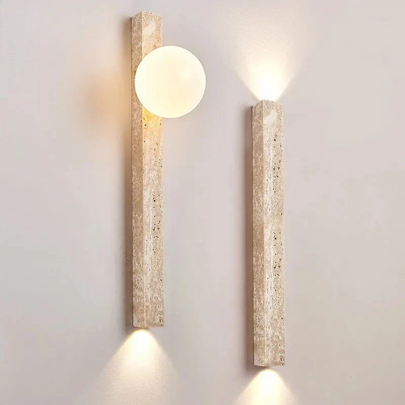 Textured Stone Wall Sconce with Frosted Globe LED Uplight Downlight Khaki Finish for Bedroom Hallway Living Room Ambient Lighting Modern Org