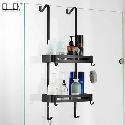 Over-Door Shower Caddy Aluminum 38 in Tall No-Drill Bathroom Organizer for Shampoo Toiletries Glass Door Mount 2-3 Tier Storage Rack
