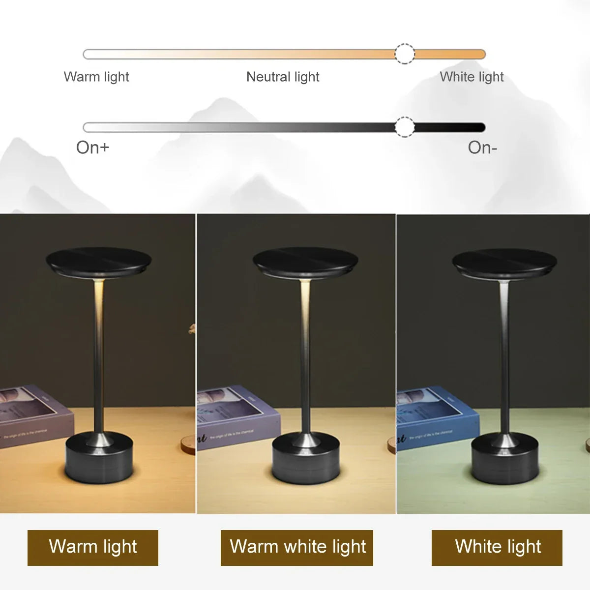 Rechargeable LED Desk Lamp with Touch Control - 3 Brightness Levels & Adjustable Color Temperature - Compact Metal Design for Nightstand, Of