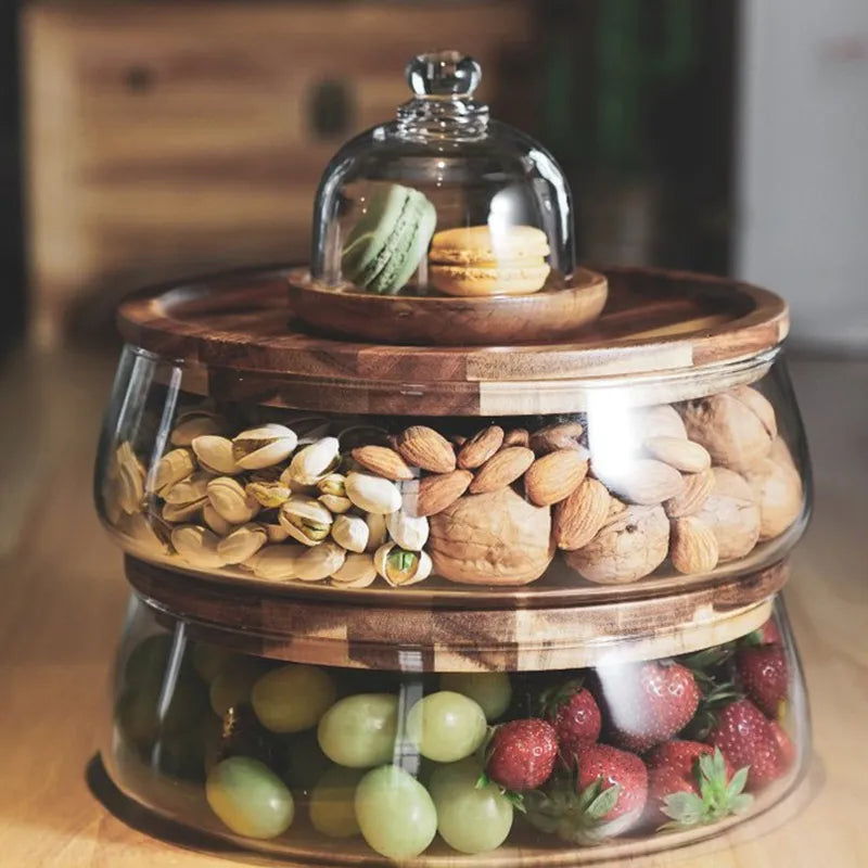 Glass Canister with Wood Lid 8-Inch Clear Storage Jar Airtight Seal for Dry Goods Coffee Tea Flour Sugar Cookies Pasta Rice Beans Kitchen Pa