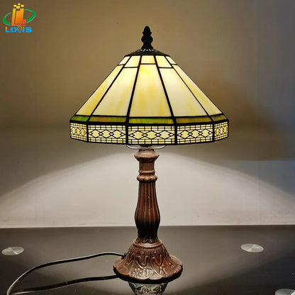 Handcrafted Art Glass Nightstand Lamp with Bronze Base – 8.7 in Shade, E27 Socket for Bedroom, Office & Living Room Accent