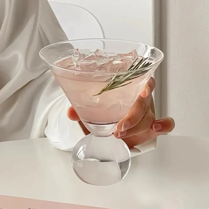 Spherical Cocktail Glass with Textured Rim for Martinis and Mixed Drinks | Home Bar Stemware