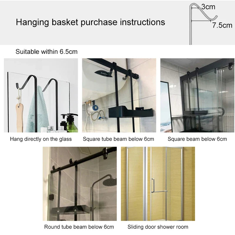 Over-Door Shower Caddy Aluminum 38 in Tall No-Drill Bathroom Organizer for Shampoo Toiletries Glass Door Mount 2-3 Tier Storage Rack