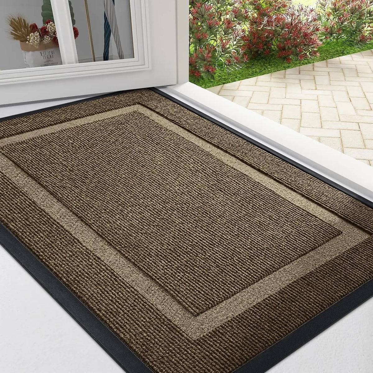 Rubber Entry Mat Slip-Resistant Low Profile for Front Door Back Door Patio Garage Hallway Mud Scraper Floor Protection