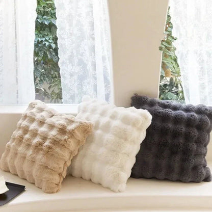 Plush Faux Fur Accent Pillow Cover 20x20 Inches Square Decorative Cushion Case for Sofas Chairs Beds Bedroom Living Room Decor Cream Tan Gra