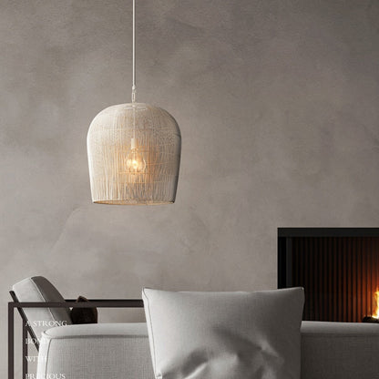 Woven Basket Ceiling Shade Handcrafted Natural Fiber 12-24 Inch Round Bohemian Overhead Fixture Black White Bedroom Kitchen Minimalist Organ