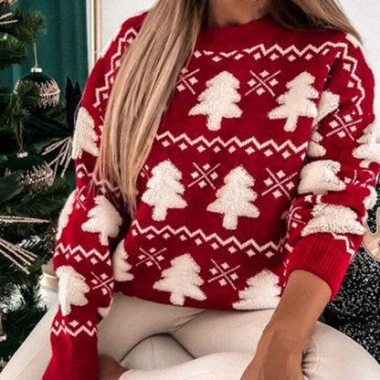 Women's Christmas Tree Knit Sweater | Festive Holiday Pullover for Winter | Cozy Long-Sleeve Top for Parties & Casual Wear