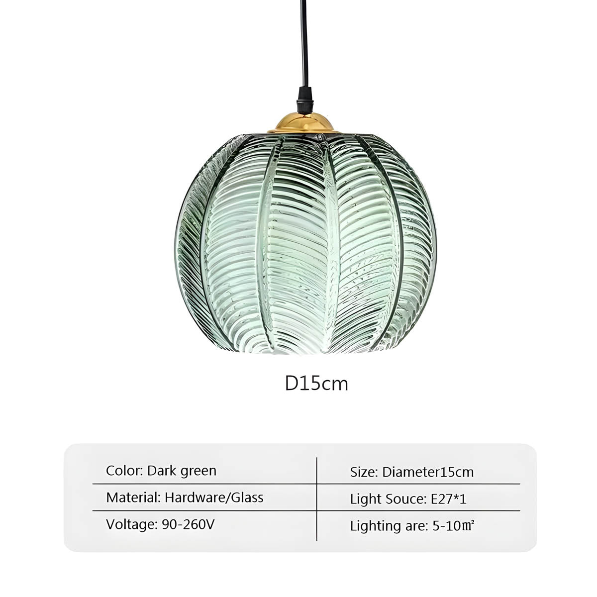 Fluted Globe Hanging Fixture Green Textured Glass Shade 10-Inch E27 Socket Dining Kitchen Island Overhead Lighting for Modern Retro Interior