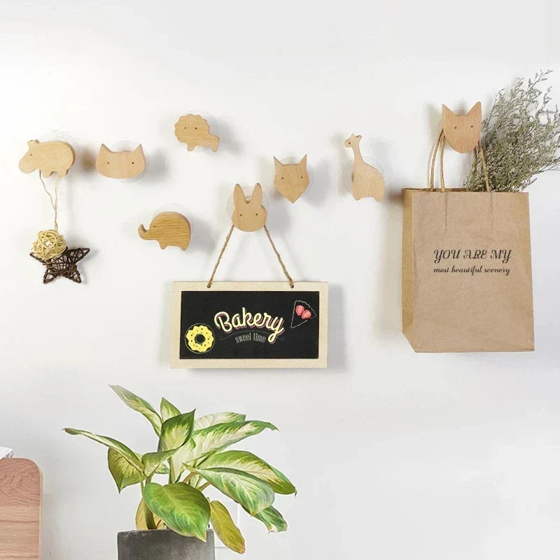 Animal-Shaped Wood Peg Rack for Kids' Rooms — Self-Stick or Screw-Mount Entryway Organizer, Nursery Decor Hanger for Coats, Backpacks & Acce
