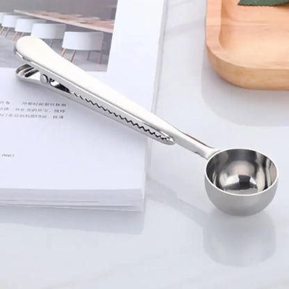 Stainless Steel Measuring Scoop with Bag Sealing Clip for Coffee Beans Tea Leaves Kitchen Storage Organization Silver Gold Black Rose Gold