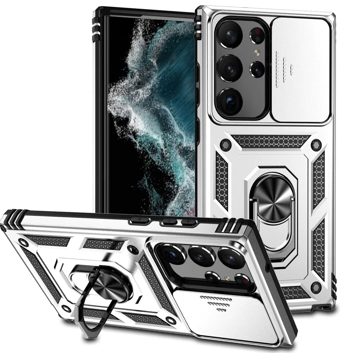 Protective Stand Case with Lens Guard for Samsung Galaxy S23 Series – Hands-Free Viewing & Drop Protection