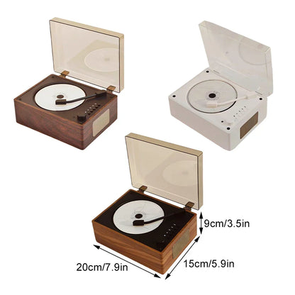 Compact Desktop Audio System Wireless Bluetooth 5.1 Disc Player Walnut Wood Design USB AUX Built-In Speaker 2000mAh Rechargeable Battery Rem