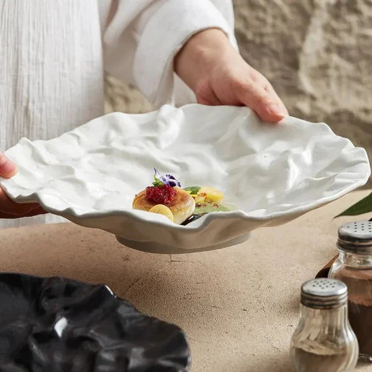 Handcrafted Ceramic Dining Bowl with Ocean-Inspired Texture for Salads Soups Fruit Centerpiece Home Kitchen Tableware Decor
