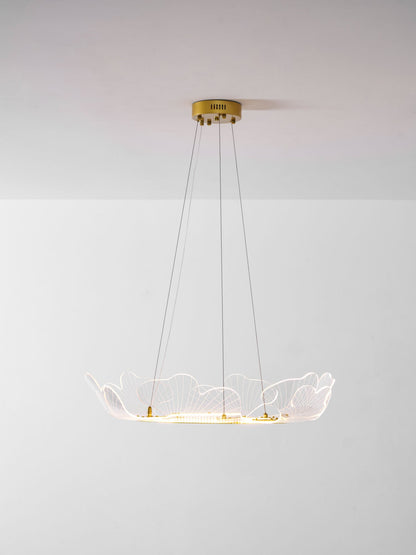 Round Pendant Light with Acrylic Leaf Diffuser 27 in Gold Adjustable Height LED for Kitchen Dining Room Office Bedroom Modern Flush Mount Fi