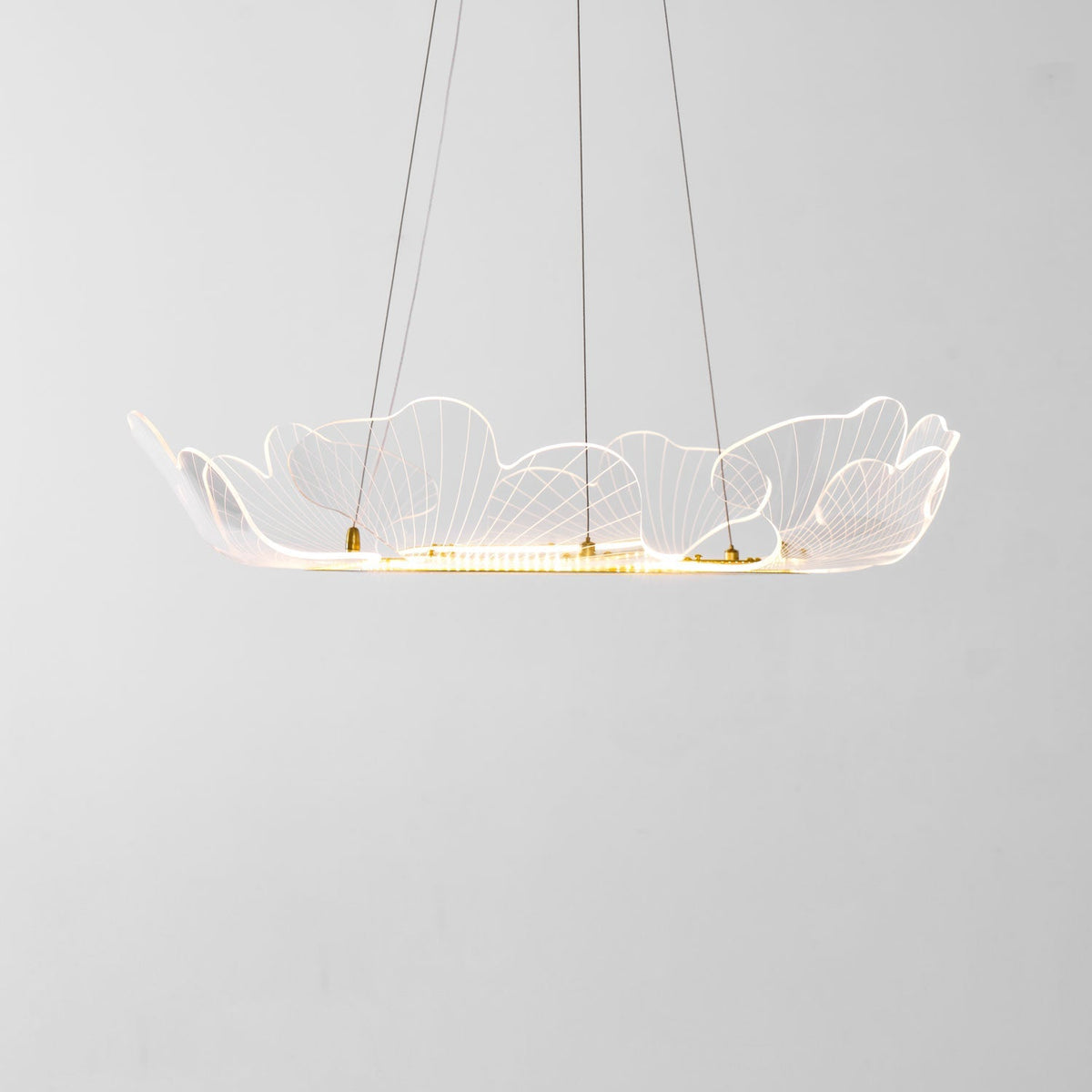 Round Pendant Light with Acrylic Leaf Diffuser 27 in Gold Adjustable Height LED for Kitchen Dining Room Office Bedroom Modern Flush Mount Fi
