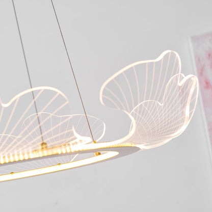 Round Pendant Light with Acrylic Leaf Diffuser 27 in Gold Adjustable Height LED for Kitchen Dining Room Office Bedroom Modern Flush Mount Fi