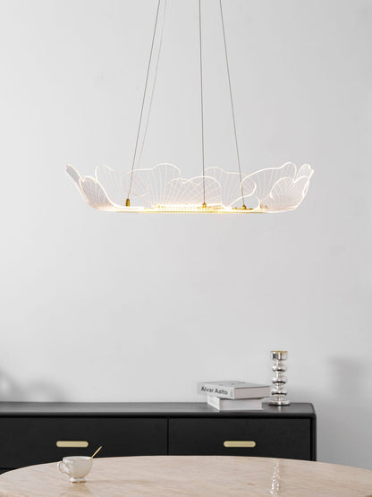 Round Pendant Light with Acrylic Leaf Diffuser 27 in Gold Adjustable Height LED for Kitchen Dining Room Office Bedroom Modern Flush Mount Fi
