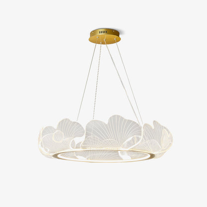 Round Pendant Light with Acrylic Leaf Diffuser 27 in Gold Adjustable Height LED for Kitchen Dining Room Office Bedroom Modern Flush Mount Fi
