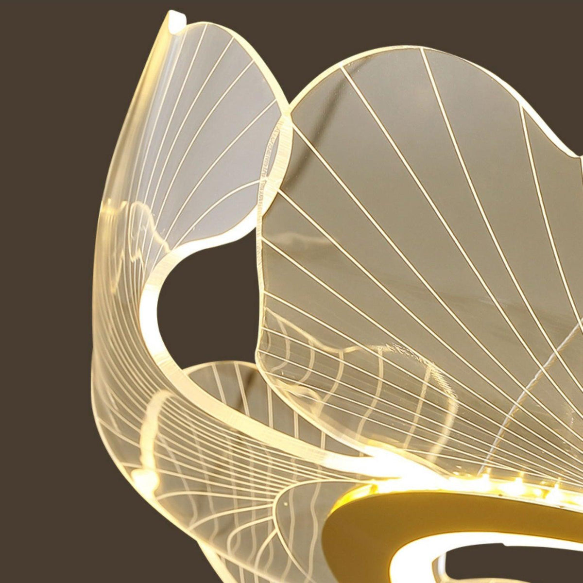 Round Pendant Light with Acrylic Leaf Diffuser 27 in Gold Adjustable Height LED for Kitchen Dining Room Office Bedroom Modern Flush Mount Fi