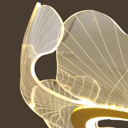 Round Pendant Light with Acrylic Leaf Diffuser 27 in Gold Adjustable Height LED for Kitchen Dining Room Office Bedroom Modern Flush Mount Fi