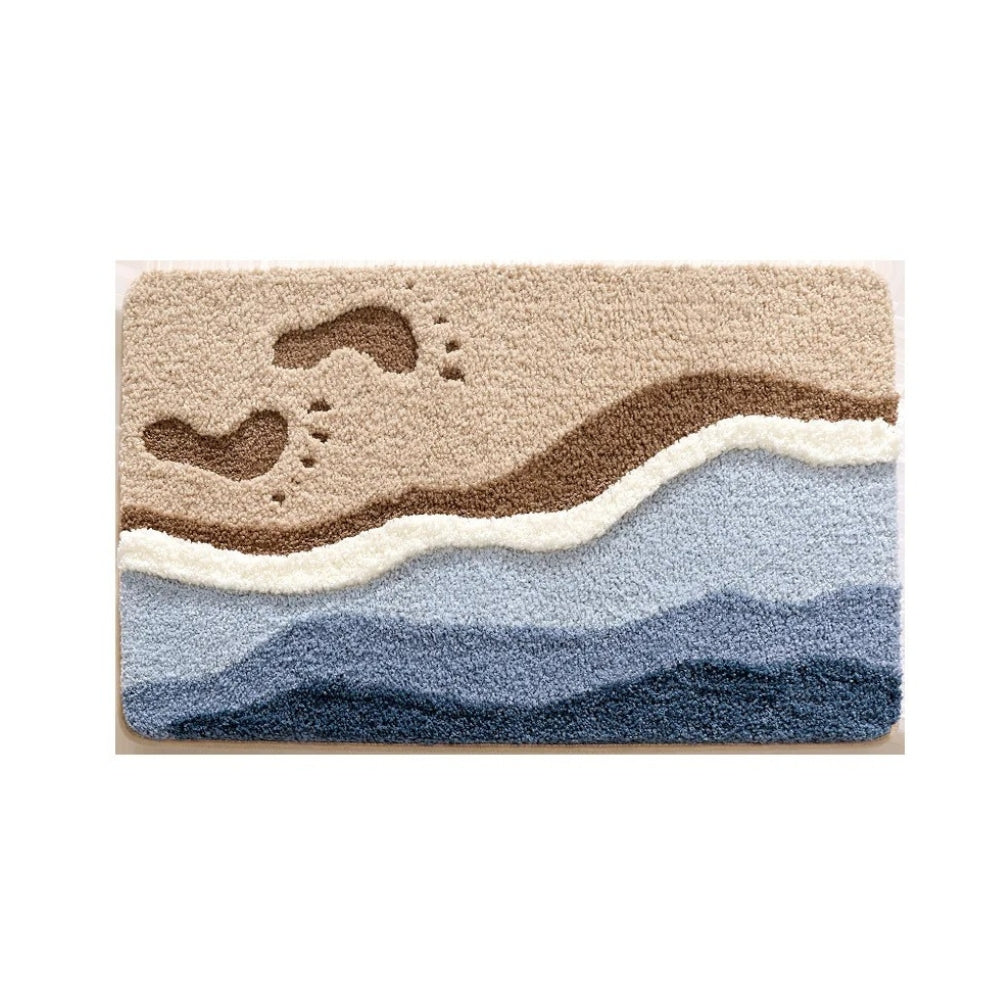Microfiber Bathroom Rug with Non-Slip Backing – Quick-Dry Floor Mat for Shower, Tub & Sink – Soft Absorbent Surface in Blue & Beige