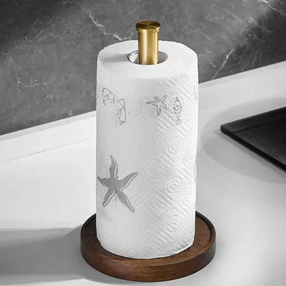 Paper Towel Holder Freestanding Countertop Stand with Walnut Wood Base 12 in Tall Dispenser for Kitchen Island Dining Table Modern Farmhouse