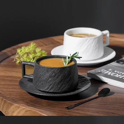 Glazed Porcelain Cup and Saucer Set for Tea Coffee Hot Chocolate Kitchen Dining Home Office Breakfast Drink Ware Modern Tableware