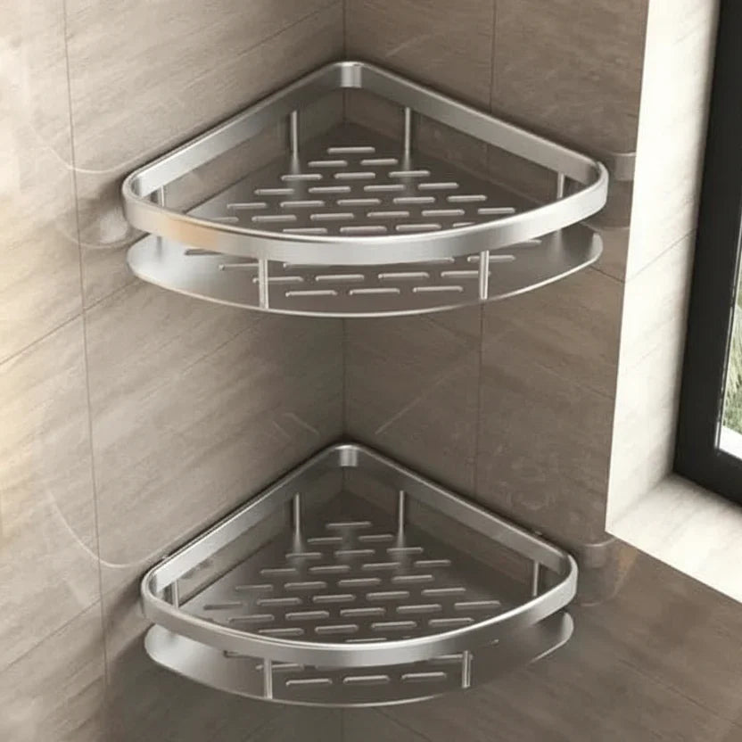 Wall-Mounted Corner Organizer Rack ABS Adhesive No-Drill Bathroom Caddy Triangle Rectangle Shape Holds Shampoo Soap Toiletries for Small Spa