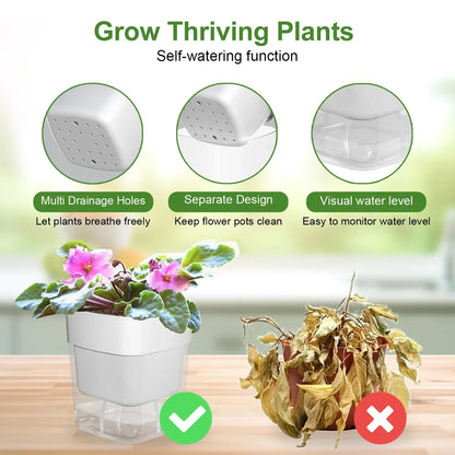 Reservoir Planter with Automatic Watering System White Plastic Indoor Herb Container for Kitchen Windowsill Office Desk Hydroponic Houseplan