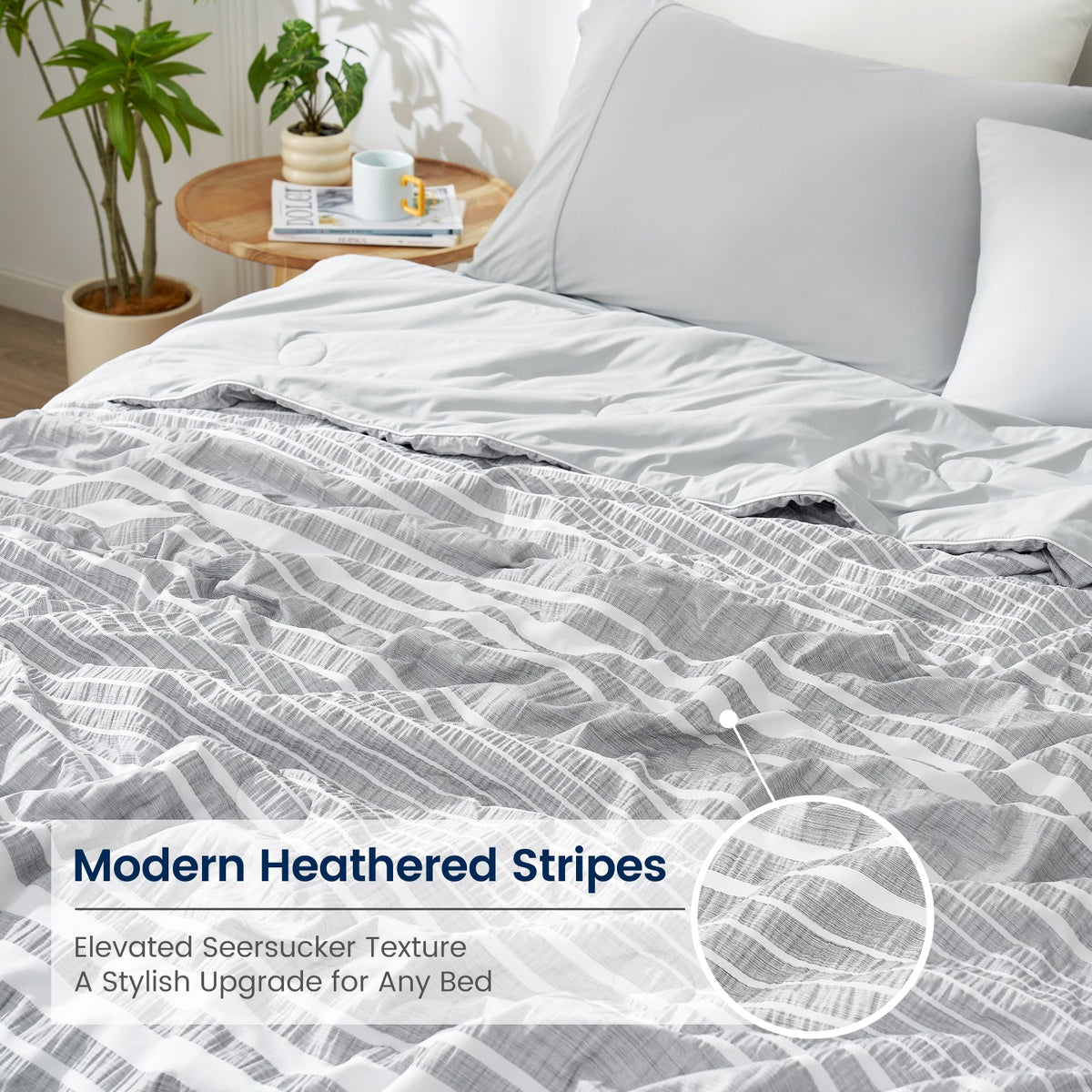 Seersucker Cooling Comforter | Lightweight Striped Design for Enhanced Airflow and Breathability