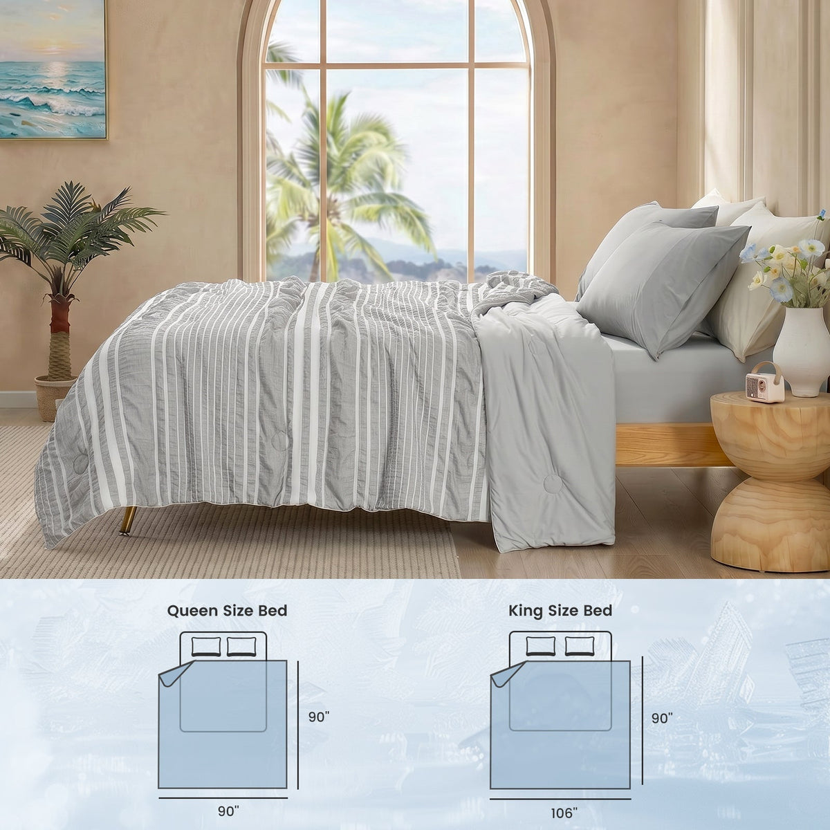 Seersucker Cooling Comforter | Lightweight Striped Design for Enhanced Airflow and Breathability