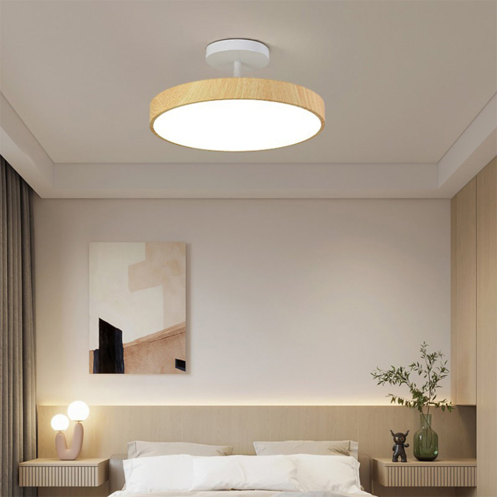 Semi-Flush Mount LED Fixture with Wood Grain Accent for Bedroom, Living Room & Dining Room Ambient Lighting