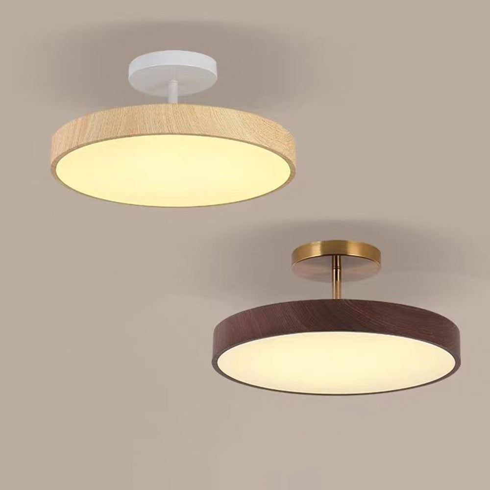 Semi-Flush Mount LED Fixture with Wood Grain Accent for Bedroom, Living Room & Dining Room Ambient Lighting