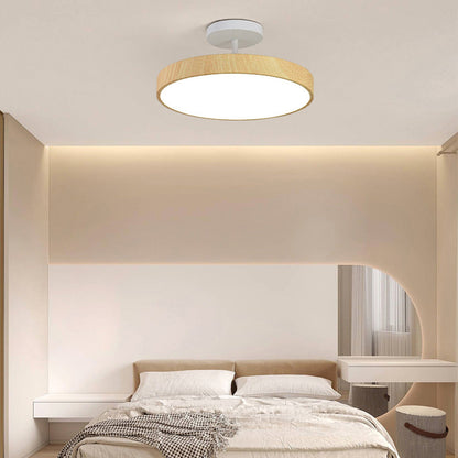 Semi-Flush Mount LED Fixture with Wood Grain Accent for Bedroom, Living Room & Dining Room Ambient Lighting