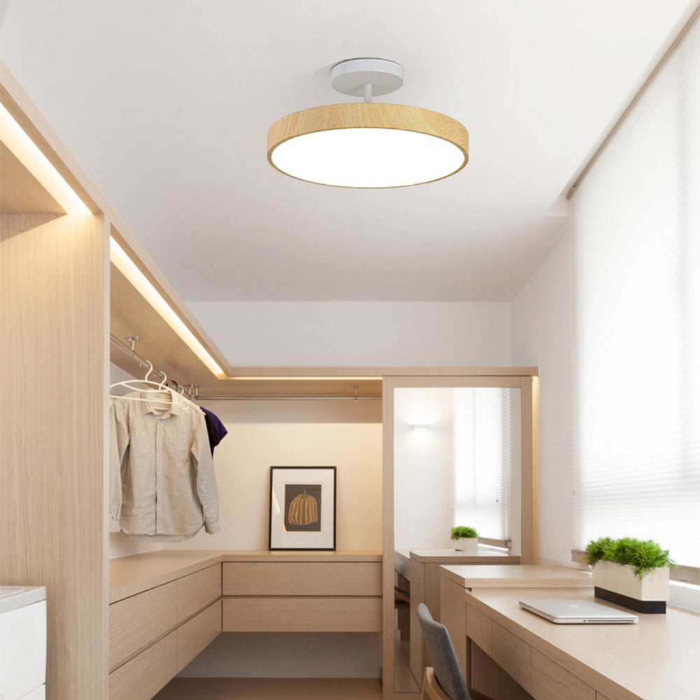 Semi-Flush Mount LED Fixture with Wood Grain Accent for Bedroom, Living Room & Dining Room Ambient Lighting