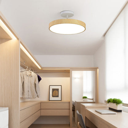 Semi-Flush Mount LED Fixture with Wood Grain Accent for Bedroom, Living Room & Dining Room Ambient Lighting
