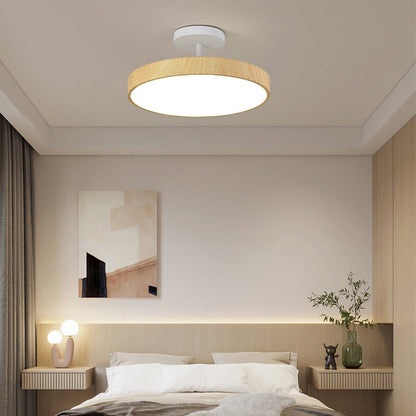 Semi-Flush Mount LED Fixture with Wood Grain Accent for Bedroom, Living Room & Dining Room Ambient Lighting