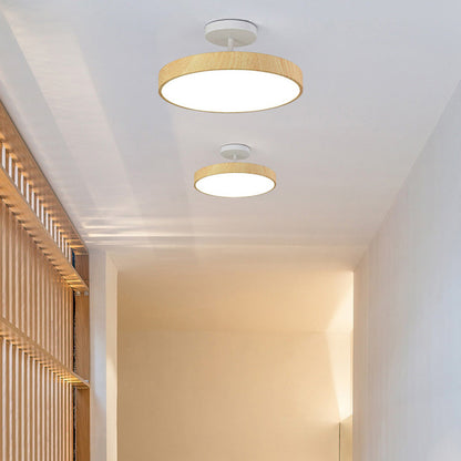 Semi-Flush Mount LED Fixture with Wood Grain Accent for Bedroom, Living Room & Dining Room Ambient Lighting