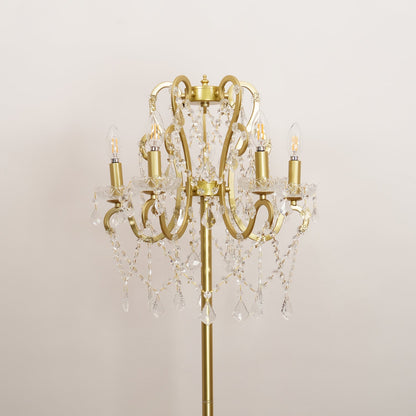 Crystal Accent Floor Lamp with Iron Frame | Vintage White & Gold Standing Light for Bedroom Living Room | Dimmable E14 Compact 21-Inch Heigh