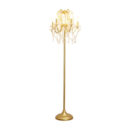 Crystal Accent Floor Lamp with Iron Frame | Vintage White & Gold Standing Light for Bedroom Living Room | Dimmable E14 Compact 21-Inch Heigh