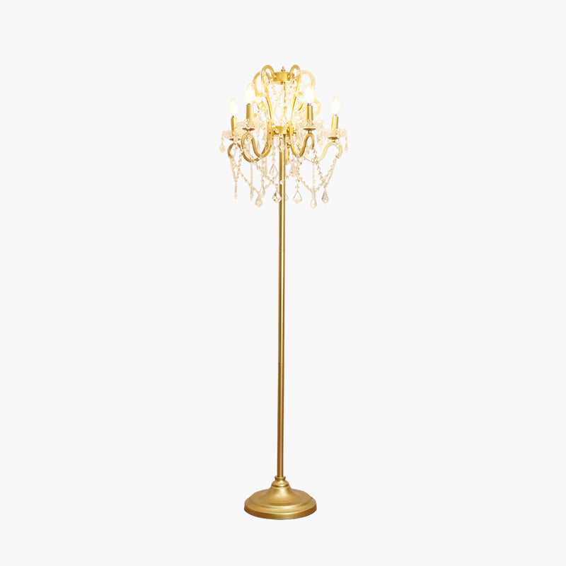 Crystal Accent Floor Lamp with Iron Frame | Vintage White & Gold Standing Light for Bedroom Living Room | Dimmable E14 Compact 21-Inch Heigh