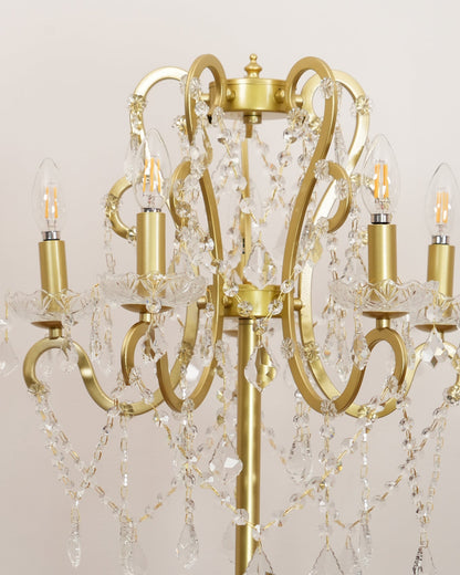 Crystal Accent Floor Lamp with Iron Frame | Vintage White & Gold Standing Light for Bedroom Living Room | Dimmable E14 Compact 21-Inch Heigh