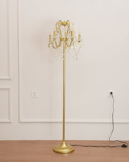 Crystal Accent Floor Lamp with Iron Frame | Vintage White & Gold Standing Light for Bedroom Living Room | Dimmable E14 Compact 21-Inch Heigh