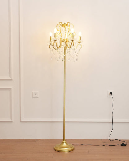 Crystal Accent Floor Lamp with Iron Frame | Vintage White & Gold Standing Light for Bedroom Living Room | Dimmable E14 Compact 21-Inch Heigh